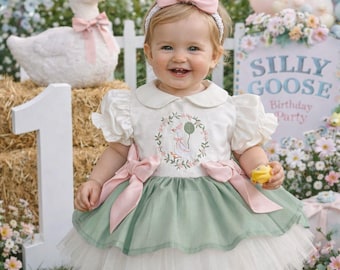 Silly Goose Erster Geburtstag Kleid, Bestickte Baby Mädchen Outfit, Tüll Rock