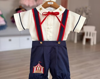 Personalisierte Zirkus-Geburtstags-Outfit, Jungen-erster Geburtstags-Kuchen-Smash-Set