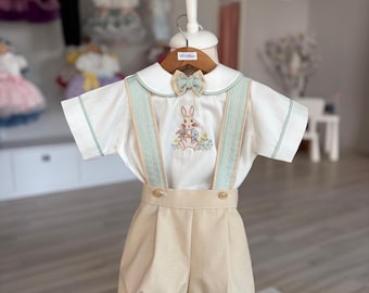 Personalisierte Vintage Hase Hosenträger Set - Peter Rabbit Jungen Outfit