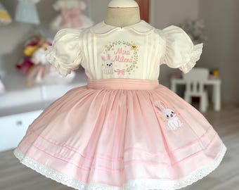 Personalisierte Osterhase Kleid, Nach Name, Rosa Spitze Kleinkind Outfit