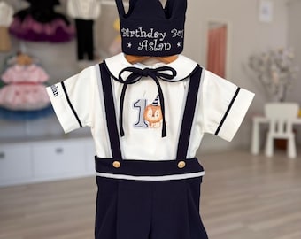 Personalisiertes Prinz 1. Geburtstag Outfit - Lion Cake Smash Set, Krone