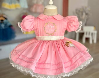 Personalisierter Feenkleid, rosa Schmetterling, Geburtstags-Outfit, handgefertigter Spitzenbesatz-Tüllrock