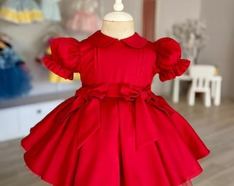 Rotes Baby-Mädchen-Geburtstags-Kleid, Kleinkind-Urlaubsparty, Blumenmädchen-besonderer Anlass