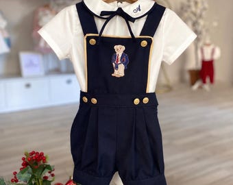 Personalisierte Navy Blue Baby Boy Romper und Hut