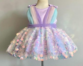 Pastell Meerjungfrau Pailletten Tutu Kleid - Lavendel Aqua Birthday Party Outfit