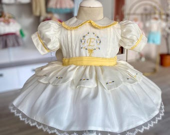 Personalized Daisy First Birthday, Ivory Baby Girl Party Dress, Custom Name Floral Outfit