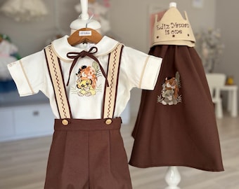 Tenue d'anniversaire personnalisée du Roi lion, ensemble de smash de gâteau de bébé garçon, couronne de cape de nom personnalisé