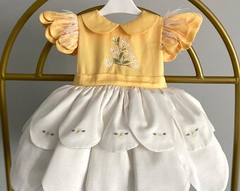 Handmade Daisy Flower Girl Dress – Embroidered Couture Party Outfit