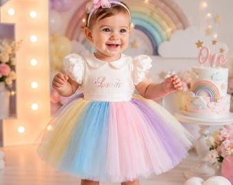 Personalisierte Pastell Regenbogen Tutu Kleid, Baby Mädchen 1