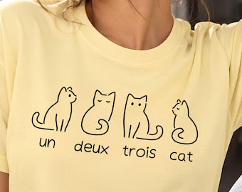 Un Deux Trois Cat SVG PNG, French Line Art, Digital Download