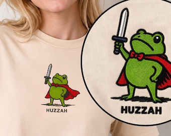 Huzzah Frog Sword Design, Faux Embroidery PNG SVG (Digital Download)