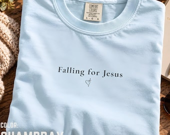 Minimalist Falling for Jesus Christian Tee, Comfort Colors Faith Apparel