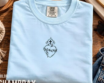 Minimalist Sacred Heart of Jesus Catholic Shirt, Christian Tee, Comfort Colors Faith Apparel