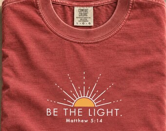 Minimalist Be The Light Matthew 5:14 Christian Tee, Comfort Colors Faith Apparel