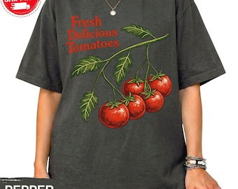 Camiseta retro para amantes de los tomates: camiseta gráfica de mercado agrícola con tomates frescos y deliciosos.