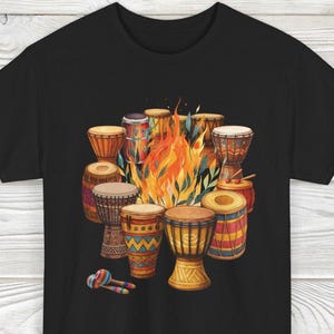 Trommel Kreis Shirt Trommeln Rund Bon Fire Shirt Bunt Handtrommeln T-Shirt Geschenk für Schlagzeuger Geschenk für Musiker