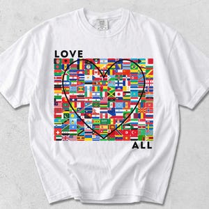 Världens flaggor T-shirt Världsflaggor 195 länders flaggor Kärlek alla T-shirt Jämlikhet Världsfred T-shirt Världsresenärer Gåva