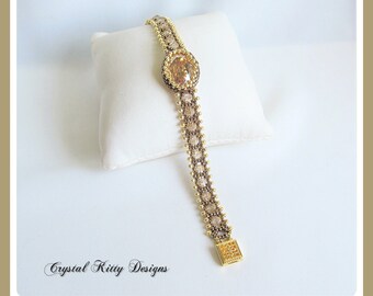 Gold Crystal Beaded Bracelet | Gold and Bronze | Box Clasp | Perfect Gift