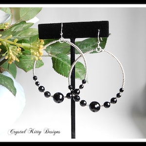 Black Onyx Drop Hoop Earrings | Faceted Onyx Gemstones | Dangle and Drop | Gift for Friend