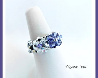 Crystal Ring, Stretch, Tanzanite Color