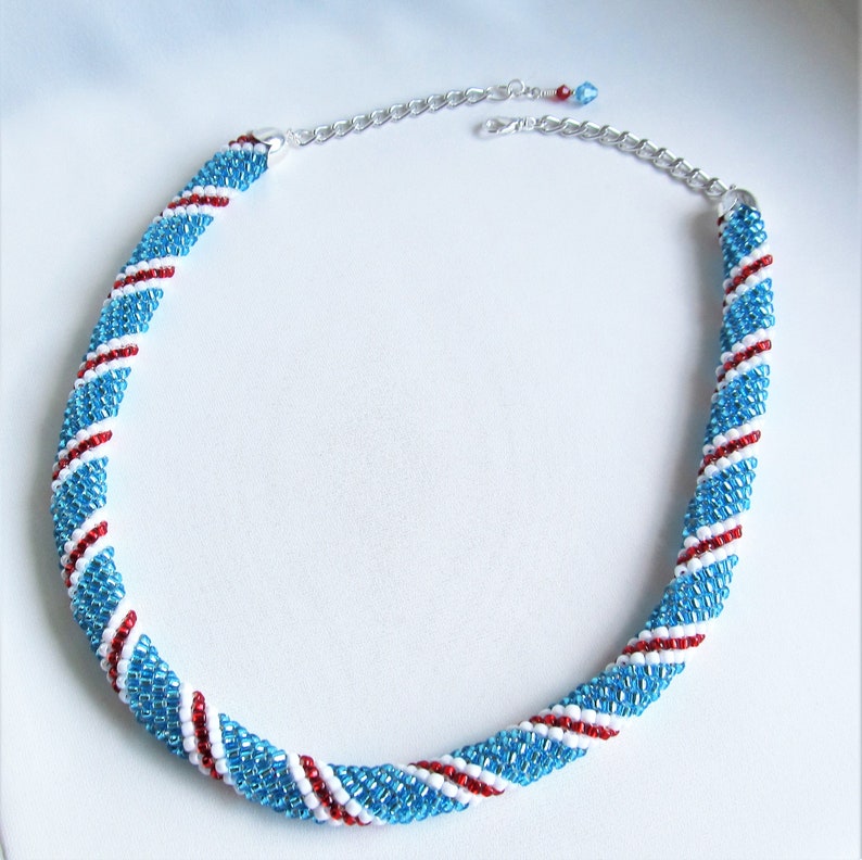 Rope Necklace Aqua Red and White