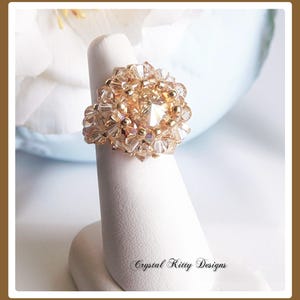 Gold Crystal Stretch Cocktail Ring | Swarovski Golden Shadow Crystals | Statement Ring | Nice Gift