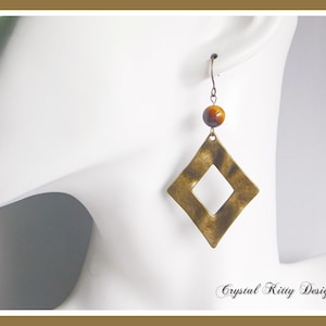 Antique Gold Drop Earrings | Tigereye Gemstone | Diamond Shape | Nice Gift