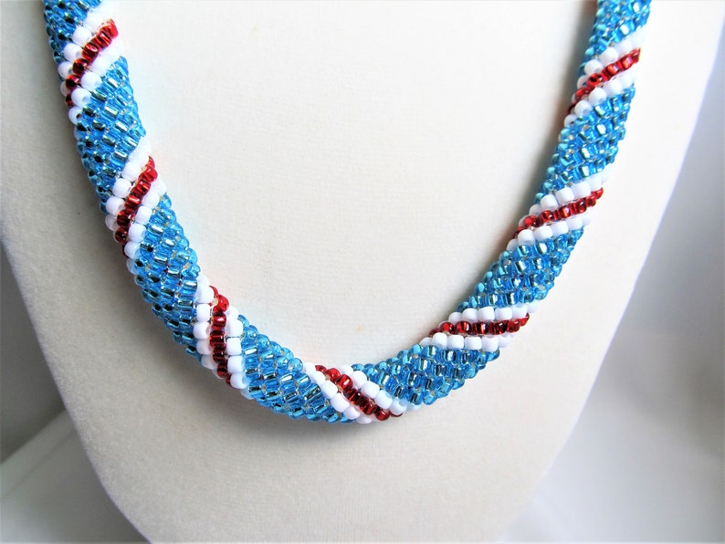 Rope Necklace Aqua Red and White