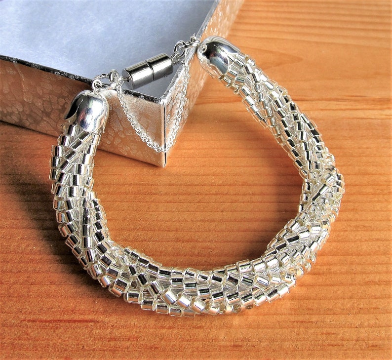 Silver Beaded Twisted Rope Bracelet / Magnetic Clasp | Etsy