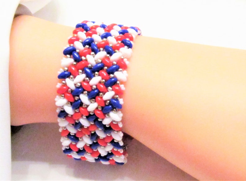 Beaded Red White and Blue Patriotic Bracelet / Twisted | Etsy