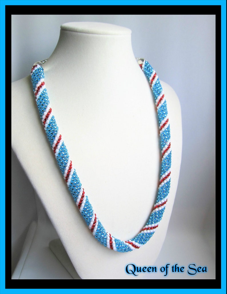 Rope Necklace Aqua Red and White
