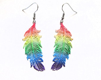 Rainbow feather earrings, Lesbian Pride earrings, Gay Pride, 3 styles to choose from