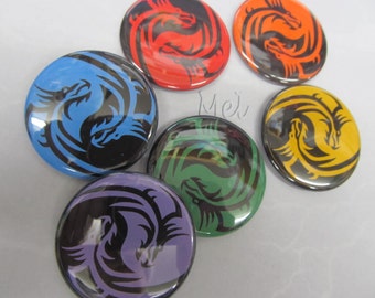 Rainbow Dragon Yin Yang Magnets or Pins - Set of 6