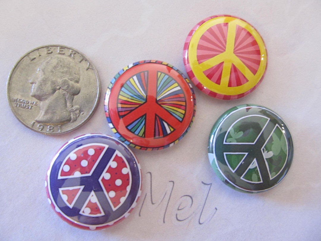 Pin Back Signs Colorful Peace Signs 1 Inch Sets of Pinback Buttons, Button Magnets or ...