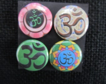 Ohm, 1-Inch Buddhist Pins, Magnets or flatback medallions sets