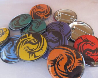 colorful yin yang dragon 1.5 inch button you choose your color and finish