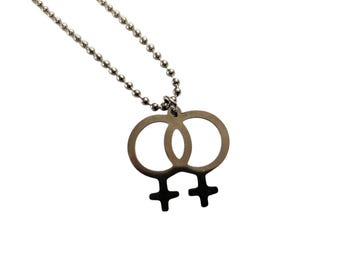Double Venus Stainless Steel Necklace: Lesbian Pride LGBT Symbol