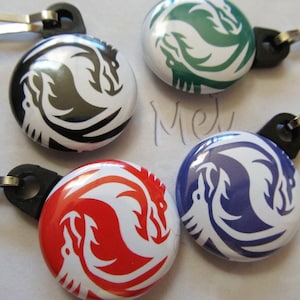 yin yang dragon zipper pull bag tag purse charm 1 inch button dangler you choose color