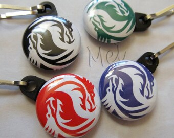 Yin Yang Dragon Zipper Pull: 1-inch Button Bag Charm
