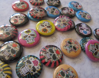 sugar skulls set 1inch button pins magnets flat backs or zipper pulls
