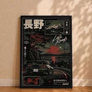 Póster de carreras callejeras japonesas, lámina artística de coches JDM, decoración de pared automovilística estilo anime.