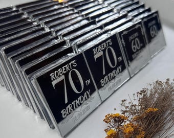 Personalisierte Spiegel Schokolade Gastgeschenke, Silber Gold Plexiglas Geburtstagsgeschenk, 50 Stück