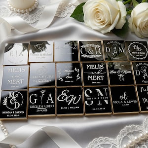 50 espejos de boda de chocolate, regalo de boda personalizado de plexiglás plateado y dorado, recuerdos de chocolate para invitados, recuerdos de fiesta, regalo personalizado.