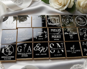 50 Stück Hochzeitsspiegel Schokolade, personalisierte Silber Goldfolie Plexiglas Hochzeitsgeschenk, Schokoladengeschenke für Gäste, Gastgeschenke, individuelles Geschenk