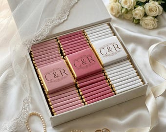 50 Stück Luxus-Hochzeitsschokolade, personalisiertes Hochzeitsgeschenk, Schokoladengeschenke für Gäste, Partygeschenke, Brautparty-Leckerli, individuelles Verlobungsgeschenk