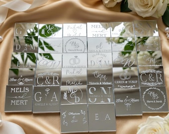 Personalisierte Silber Goldfolie Plexiglas Hochzeitsgeschenk, 50 Stück Hochzeit Spiegel Schokolade, Schokolade Gefälligkeiten für Gäste, Gastgeschenke, individuelles Geschenk