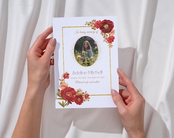Red Roses Funeral Program Template, Celebration of Life (CANVA)