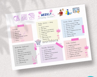 Weekly Cleaning Schedule Printable Home Cleaning Checklist Chore Chart Household planner