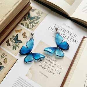 Blue Morpho Butterfly Earrings, Translucent Wing Dangle Earrings, Nature Inspired Jewelry, Fairy Insect Jewelry, Birthday Gift for Her