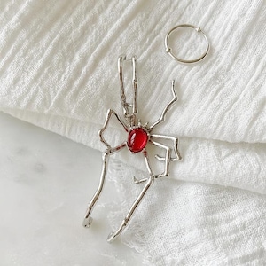 Gothic Spider Ear Cuff, Red Crystal Spider Earrings, Spider Punk Arachnid Statement Earring, Easter Earrings, Halloween Earings